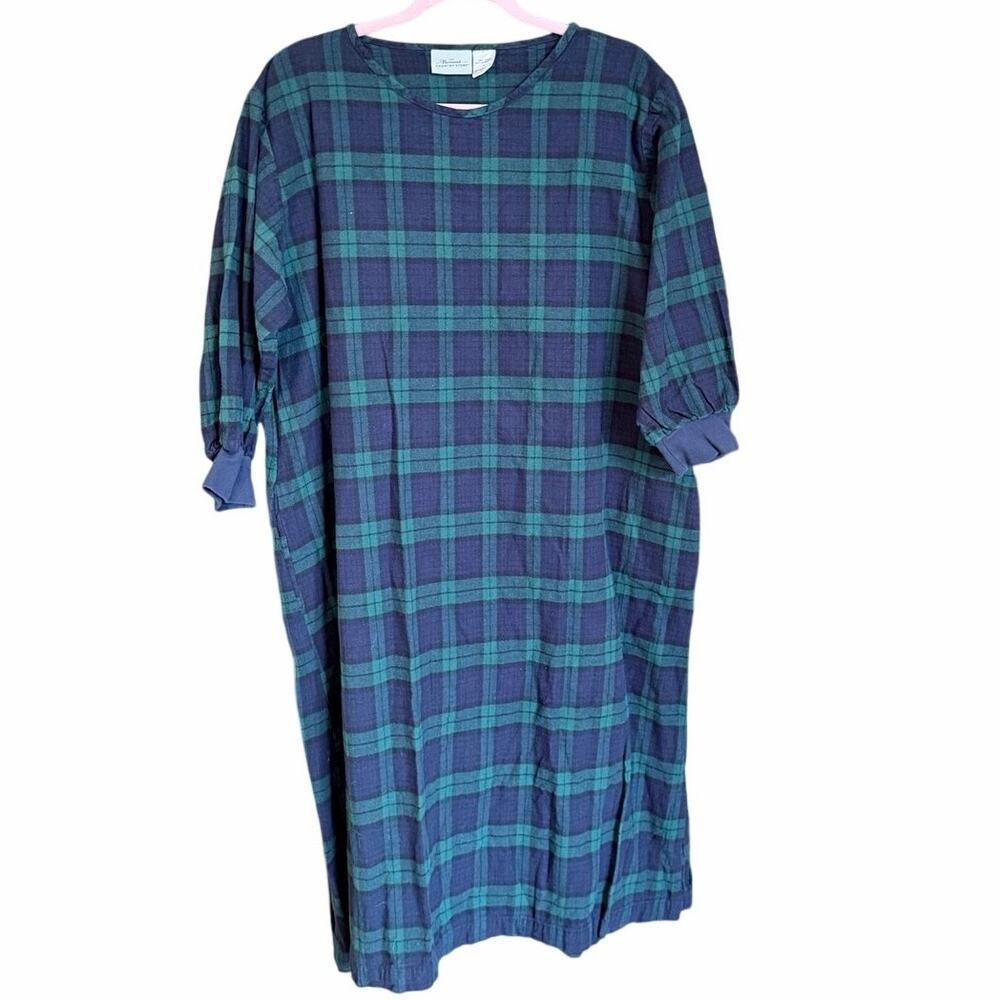 Vermont country store blue green tartan plaid gown large 100% cotton Portugal